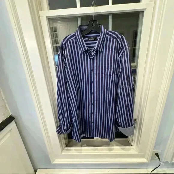 Bugatchi Uomo Button Down Shirt Classic Fit Striped Flip Cuff Mens Size XXL - Picture 2 of 12